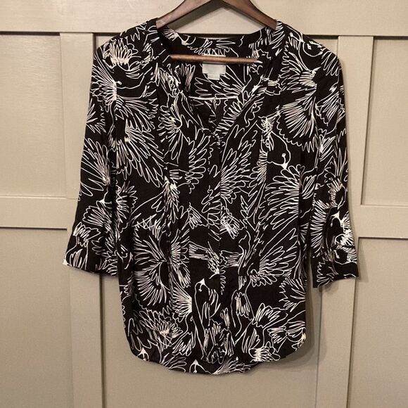 ANTHROPOLOGIE Maeve Black & White Bird Print Pintuck Pleated Button Down Blouse - Picture 3 of 12